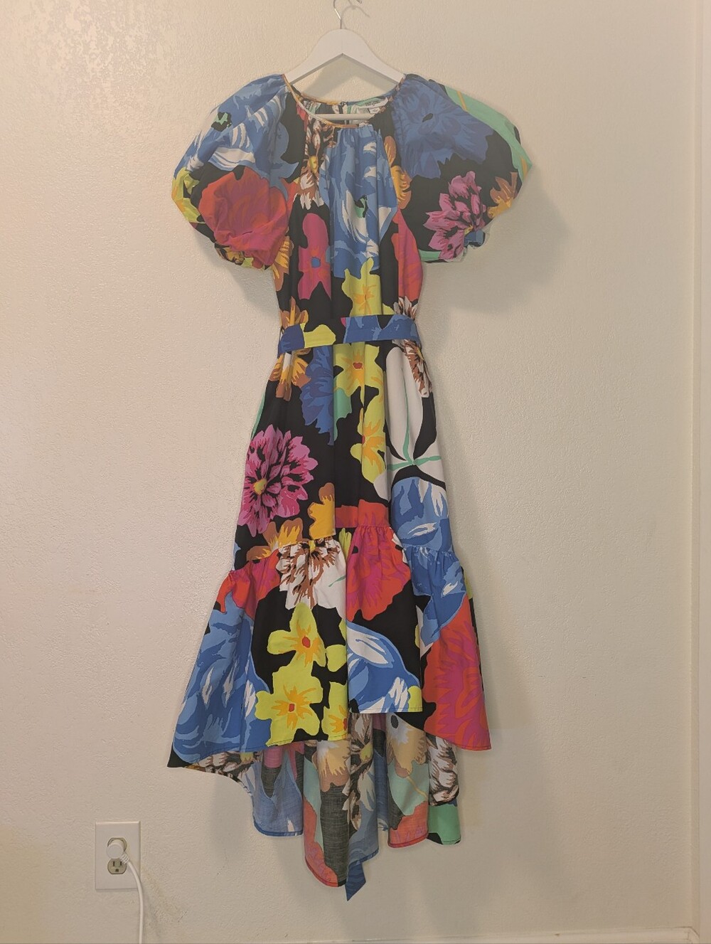 Christopher John Rogers Black Floral High-Low Dress with Multicolor Blooms - Picture 4 of 13